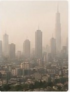 Hazy city skyline
