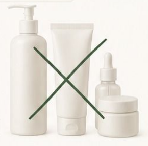 Too many skincare products, crossed out